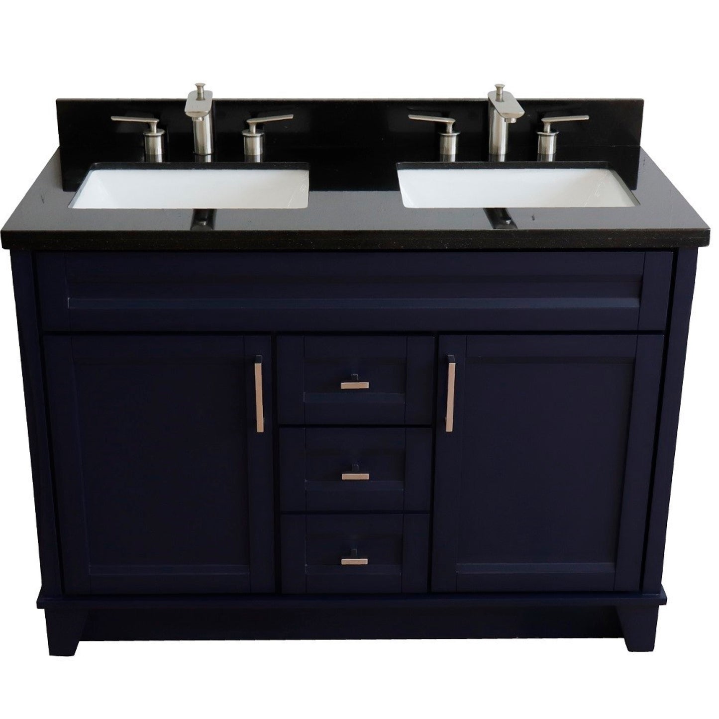 49" Double sink vanity in Blue finish with Black galaxy granite and rectangle sink