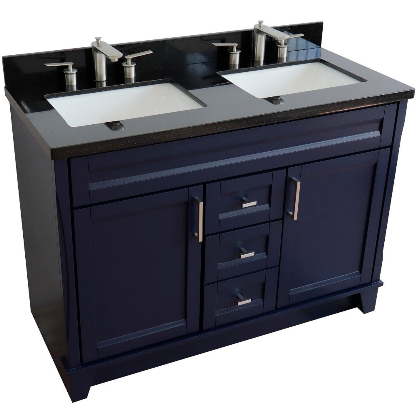 49" Double sink vanity in Blue finish with Black galaxy granite and rectangle sink