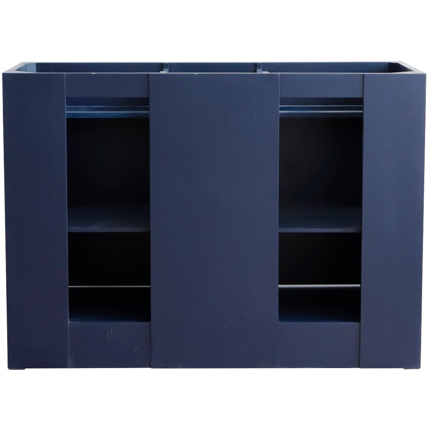 49" Double sink vanity in Blue finish with Gray granite and oval sink