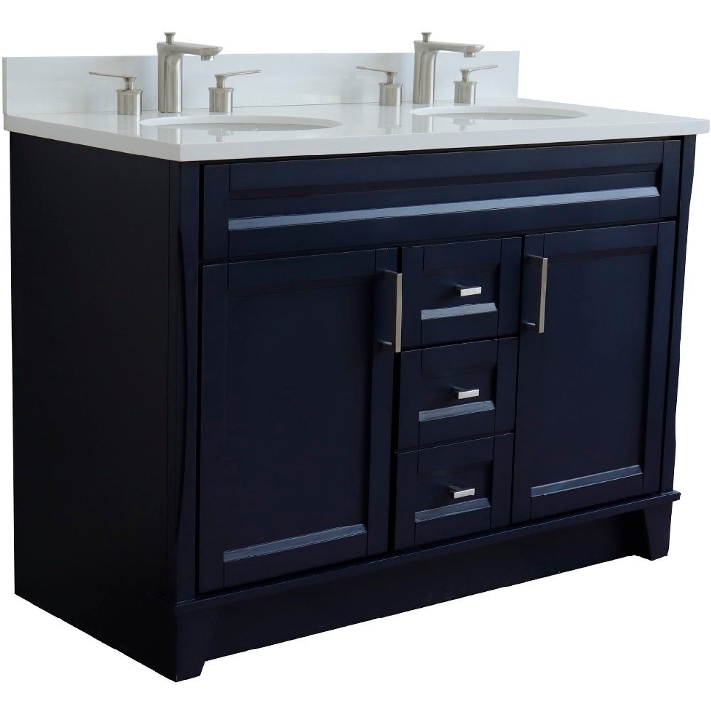 49" Double sink vanity in Blue finish with White engineered stone and oval sink