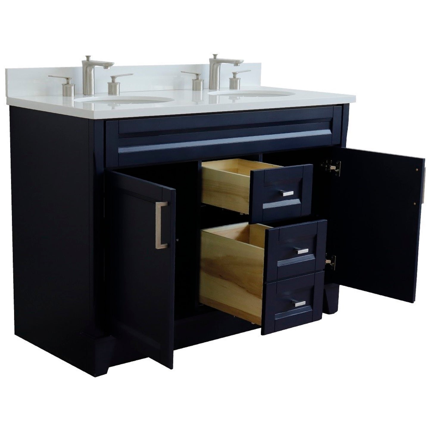 49" Double sink vanity in Blue finish with White engineered stone and oval sink