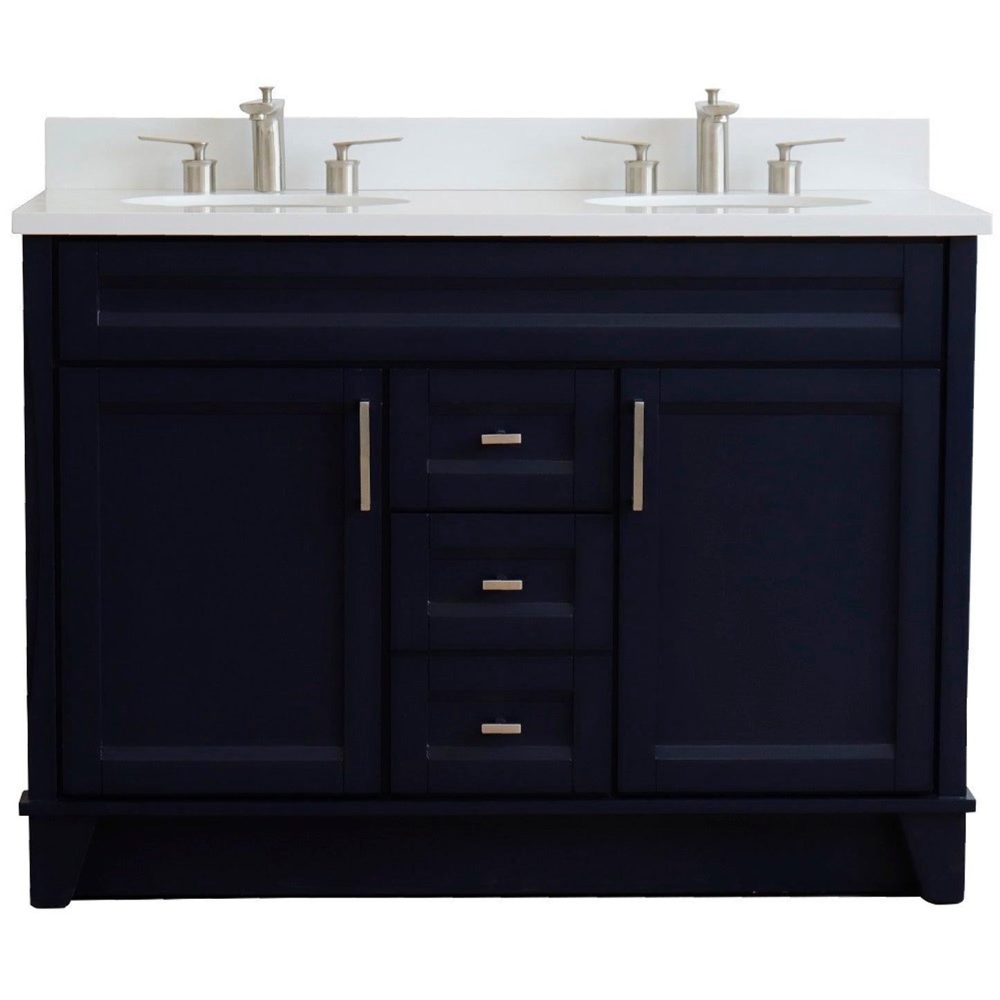 49" Double sink vanity in Blue finish with White engineered stone and oval sink