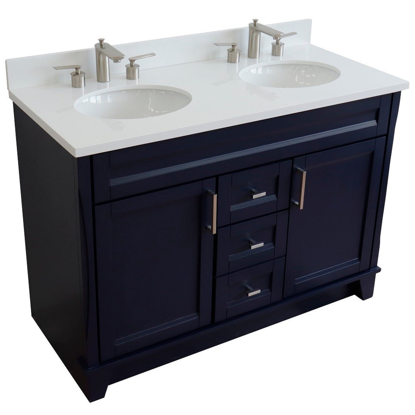 49" Double sink vanity in Blue finish with White engineered stone and oval sink