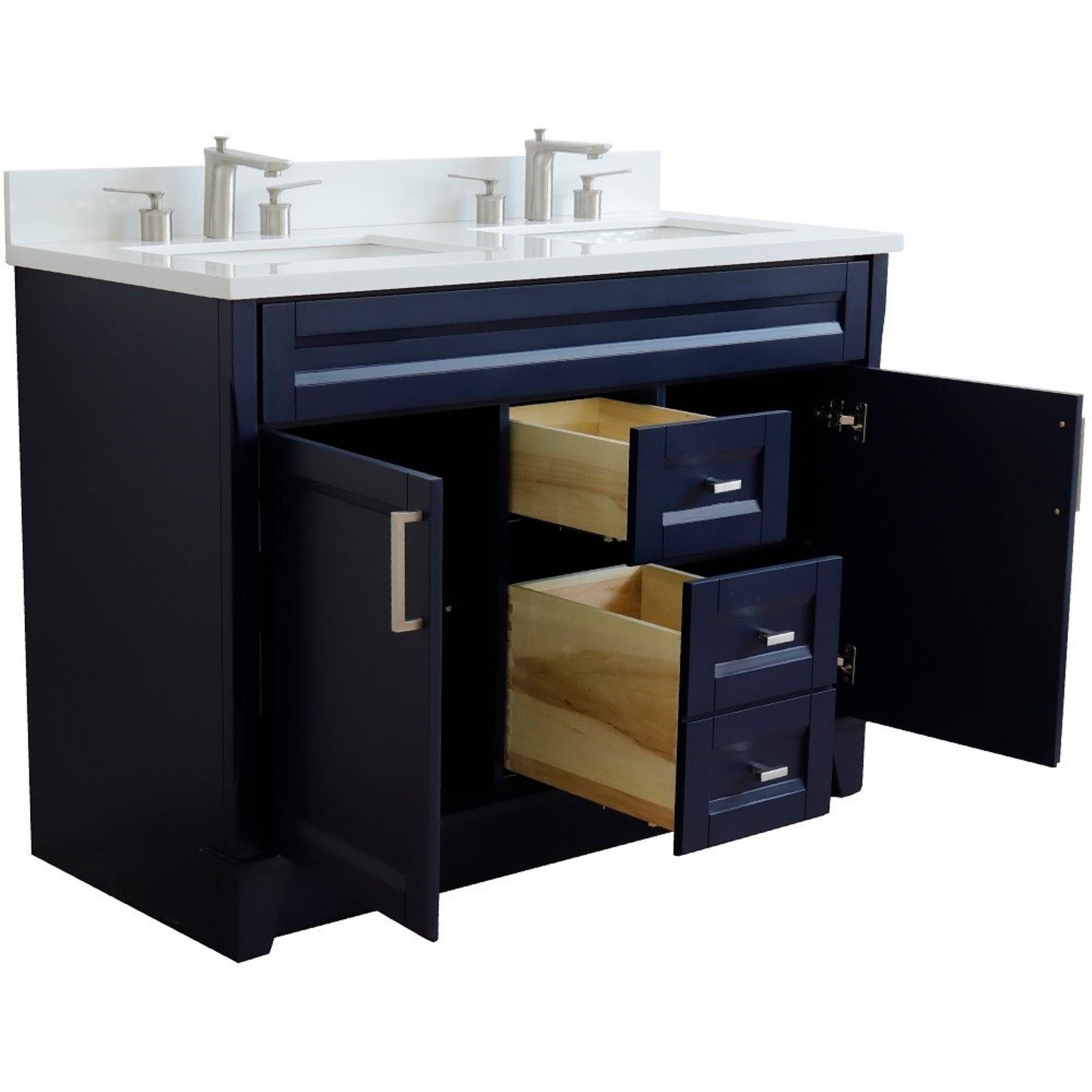 49" Double sink vanity in Blue finish with White engineered stone and rectangle sink