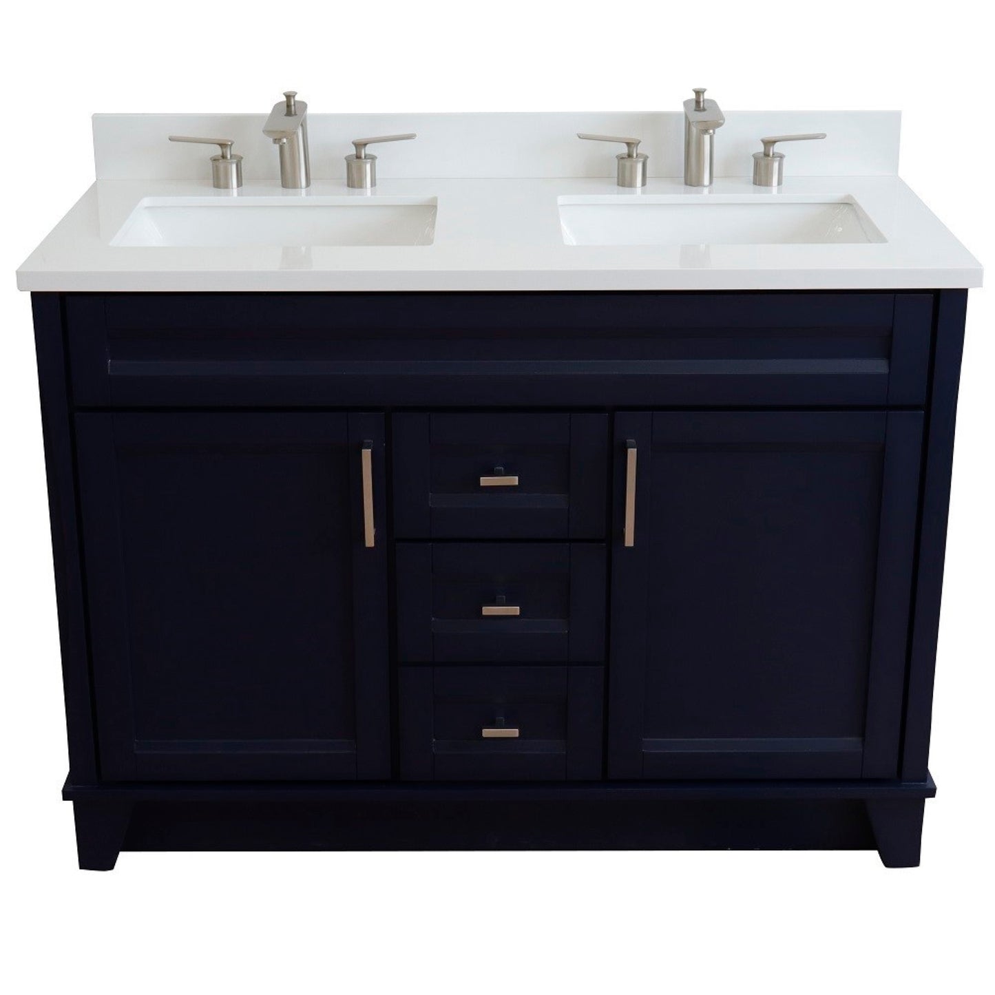 49" Double sink vanity in Blue finish with White engineered stone and rectangle sink
