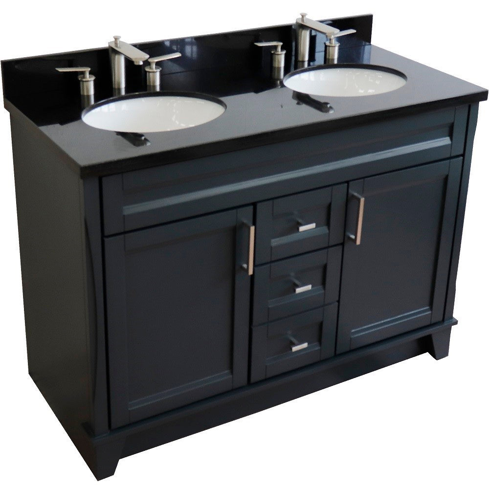 49" Double sink vanity in Dark Gray finish with Black galaxy granite and oval sink