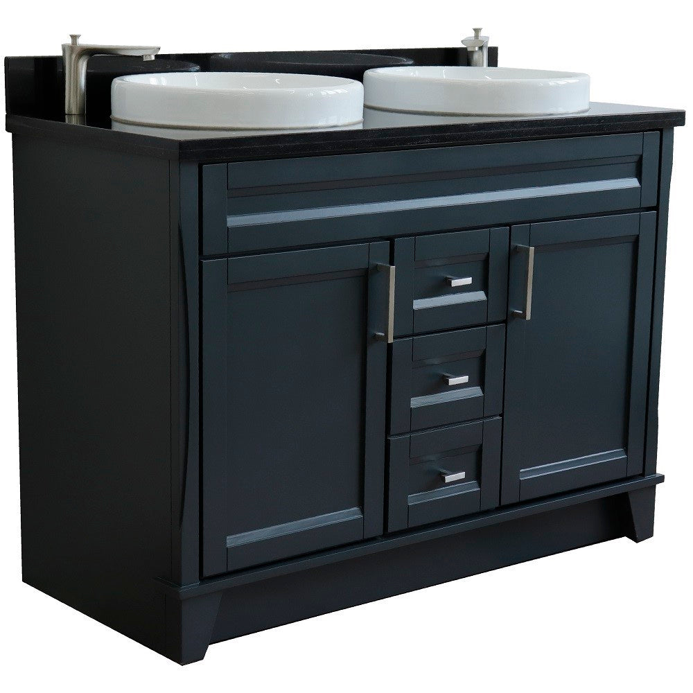 49" Double sink vanity in Dark Gray finish with Black galaxy granite and round sink