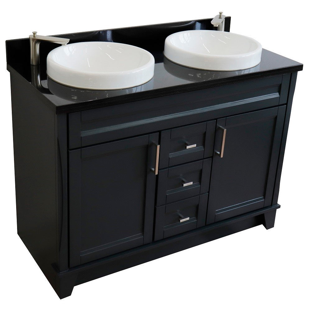 49" Double sink vanity in Dark Gray finish with Black galaxy granite and round sink