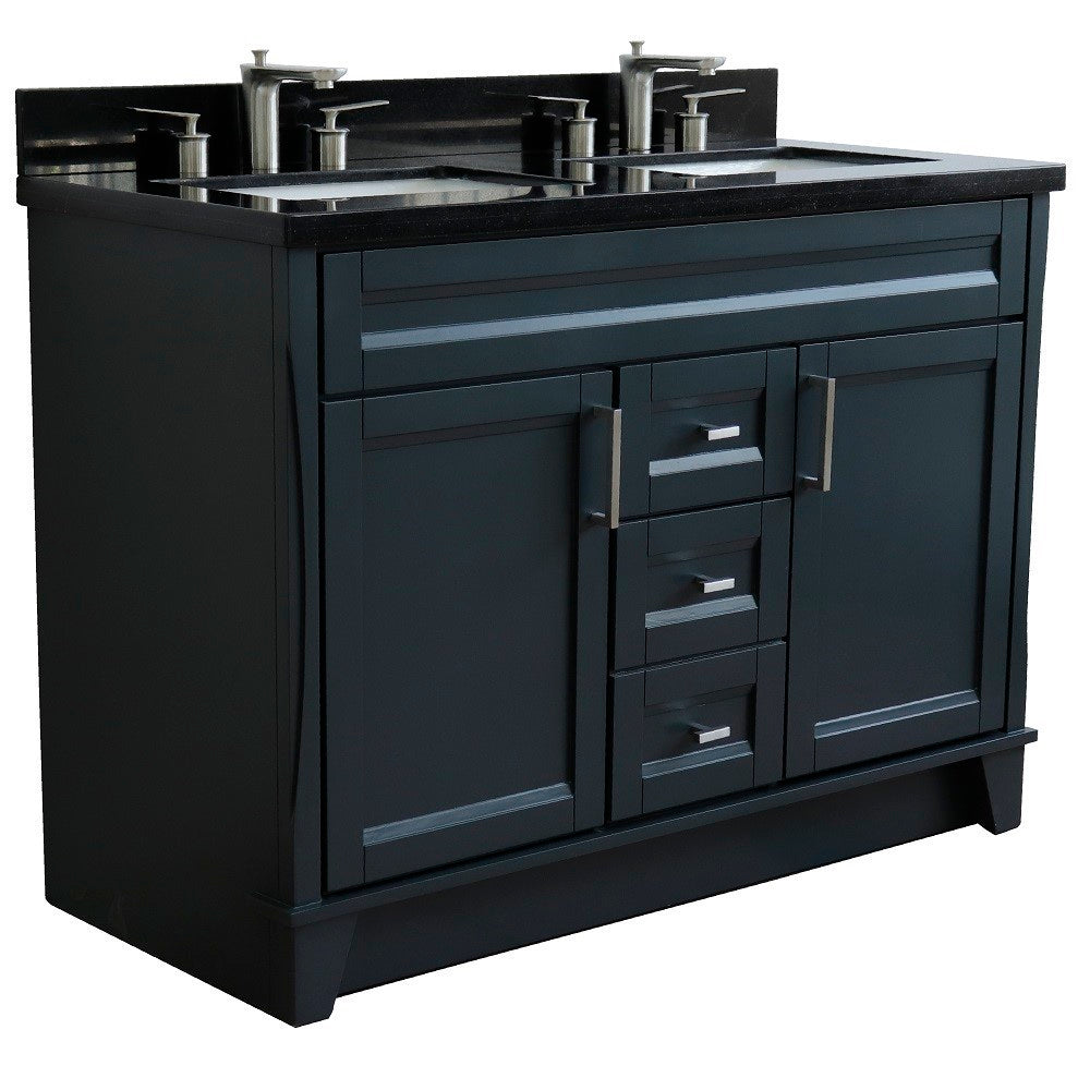 49" Double sink vanity in Dark Gray finish with Black galaxy granite and rectangle sink