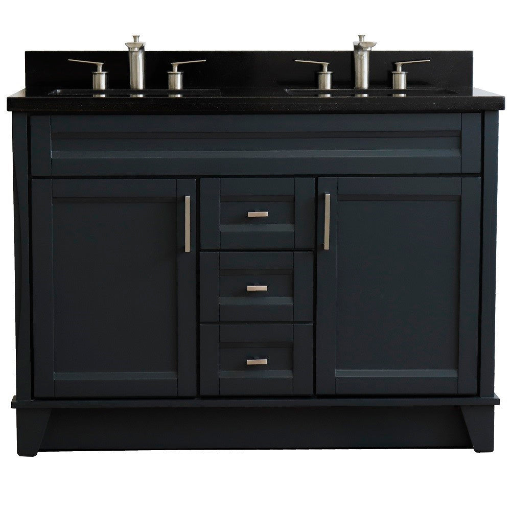 49" Double sink vanity in Dark Gray finish with Black galaxy granite and rectangle sink