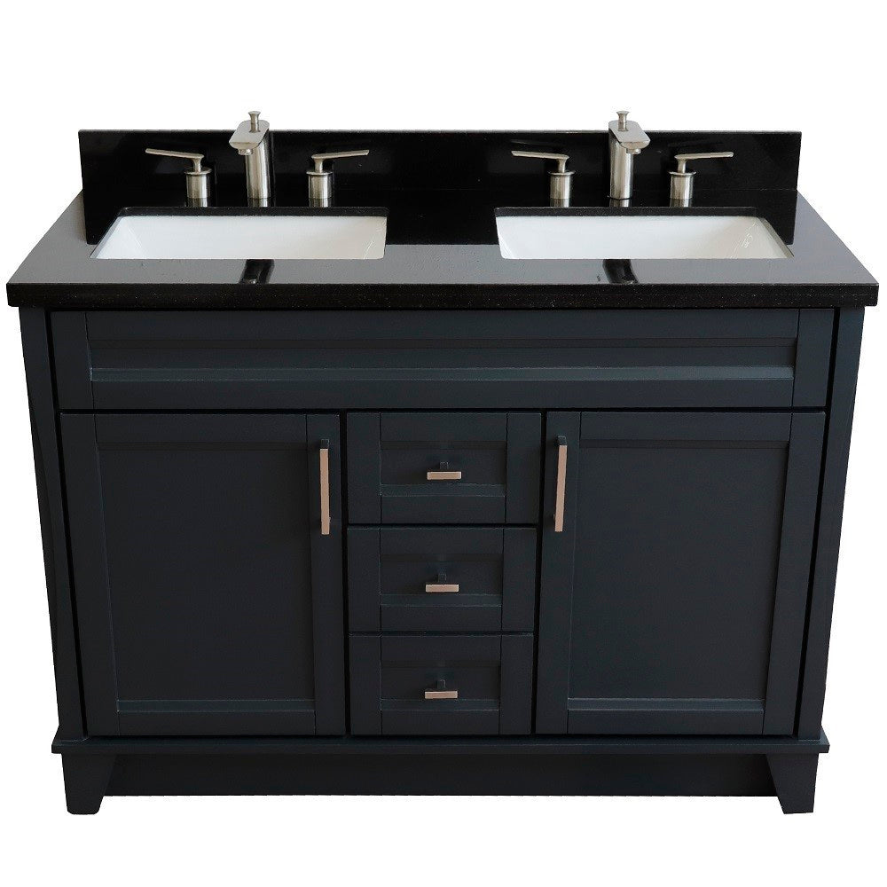49" Double sink vanity in Dark Gray finish with Black galaxy granite and rectangle sink