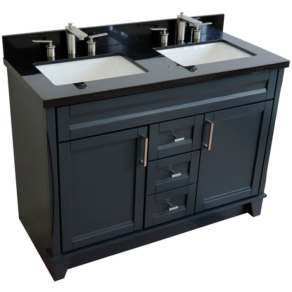 49" Double sink vanity in Dark Gray finish with Black galaxy granite and rectangle sink