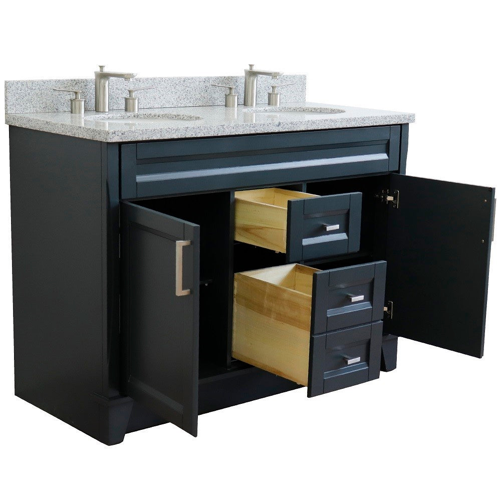 49" Double sink vanity in Dark Gray finish with Gray granite and oval sink