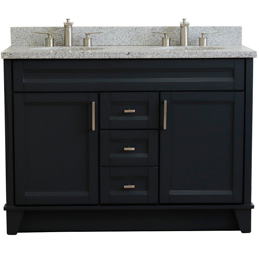 49" Double sink vanity in Dark Gray finish with Gray granite and oval sink