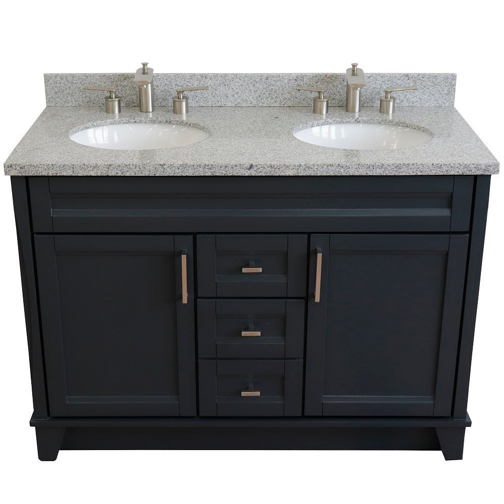 49" Double sink vanity in Dark Gray finish with Gray granite and oval sink