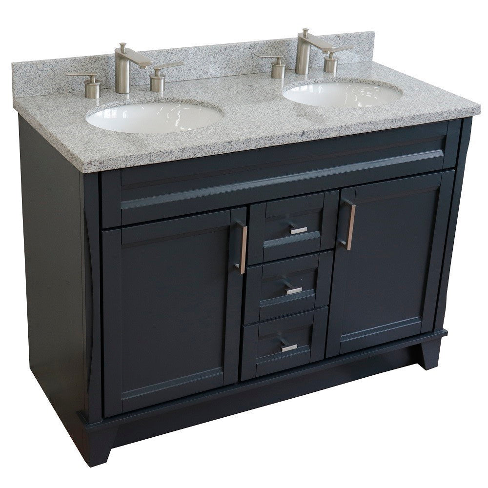 49" Double sink vanity in Dark Gray finish with Gray granite and oval sink