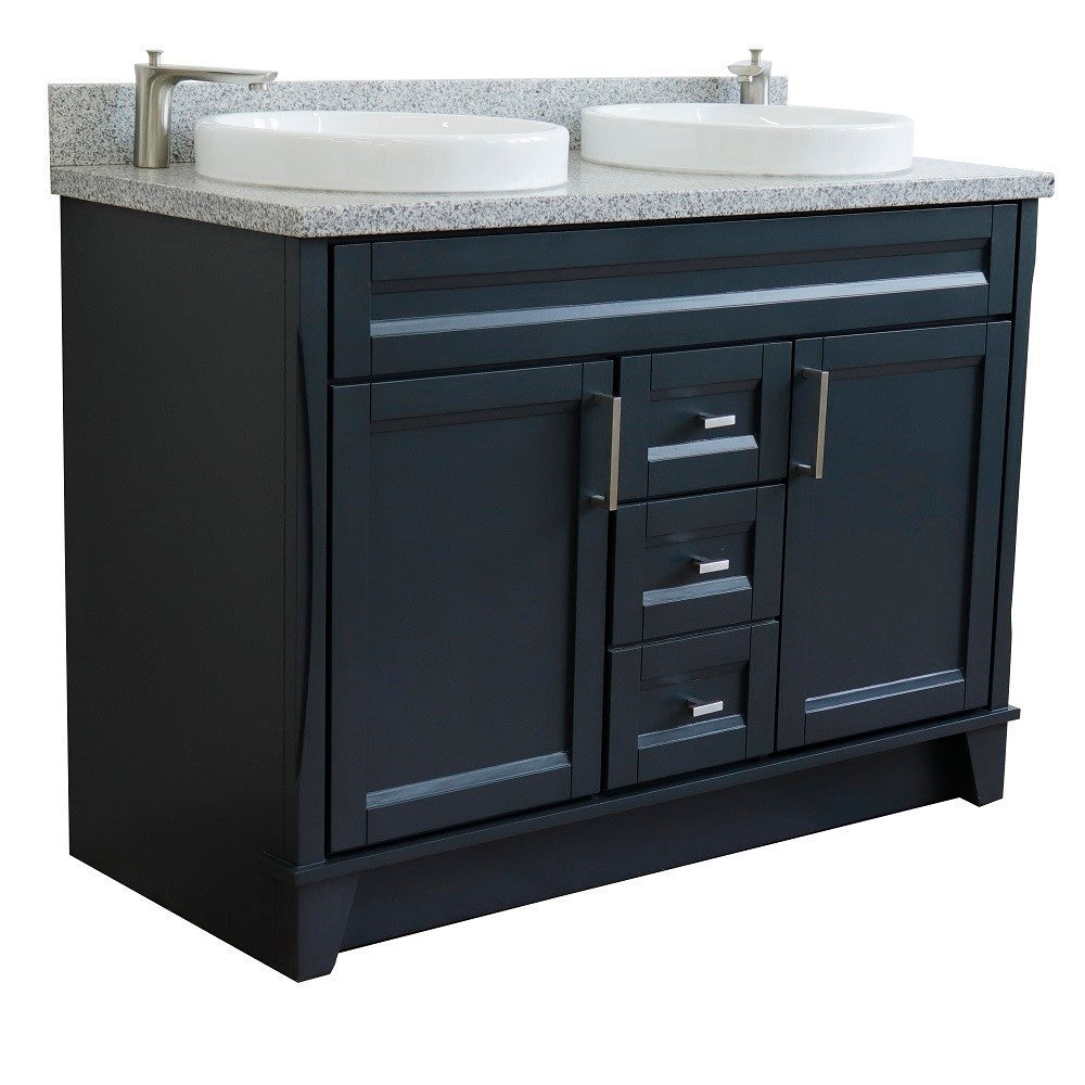 49" Double sink vanity in Dark Gray finish with Gray granite and round sink