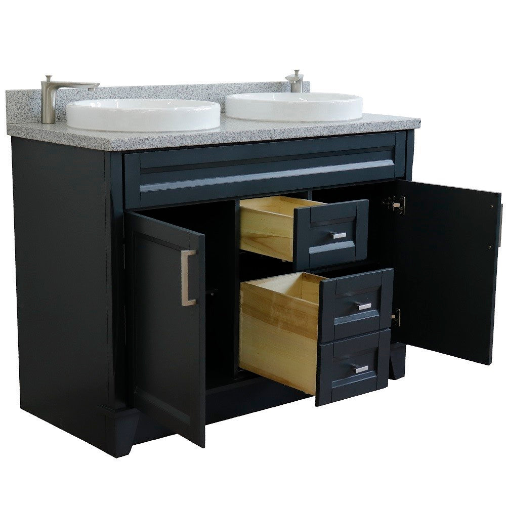 49" Double sink vanity in Dark Gray finish with Gray granite and round sink