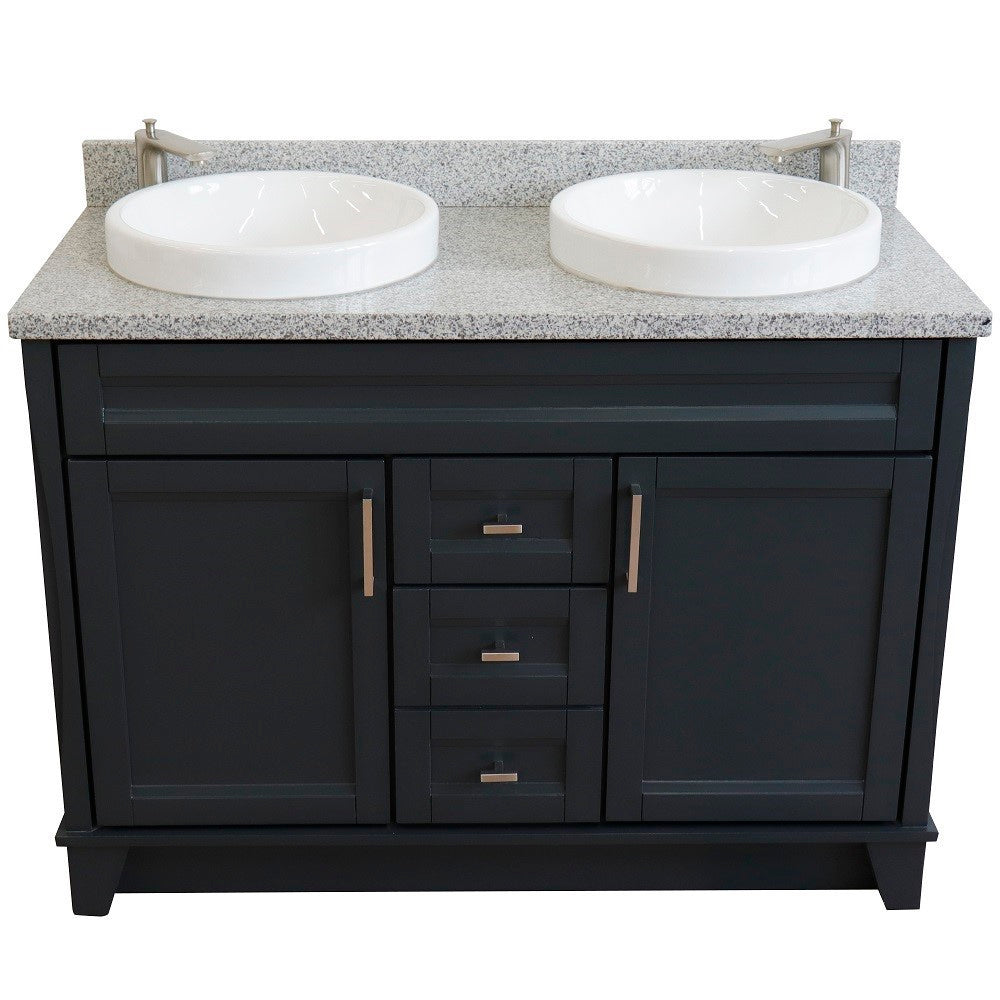49" Double sink vanity in Dark Gray finish with Gray granite and round sink