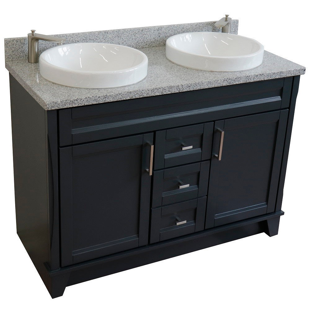 49" Double sink vanity in Dark Gray finish with Gray granite and round sink