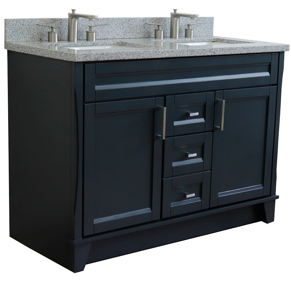 49" Double sink vanity in Dark Gray finish with Gray granite and rectangle sink