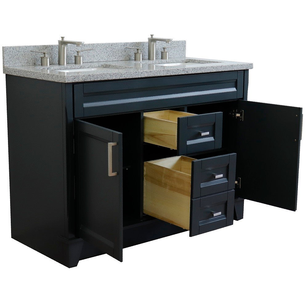49" Double sink vanity in Dark Gray finish with Gray granite and rectangle sink