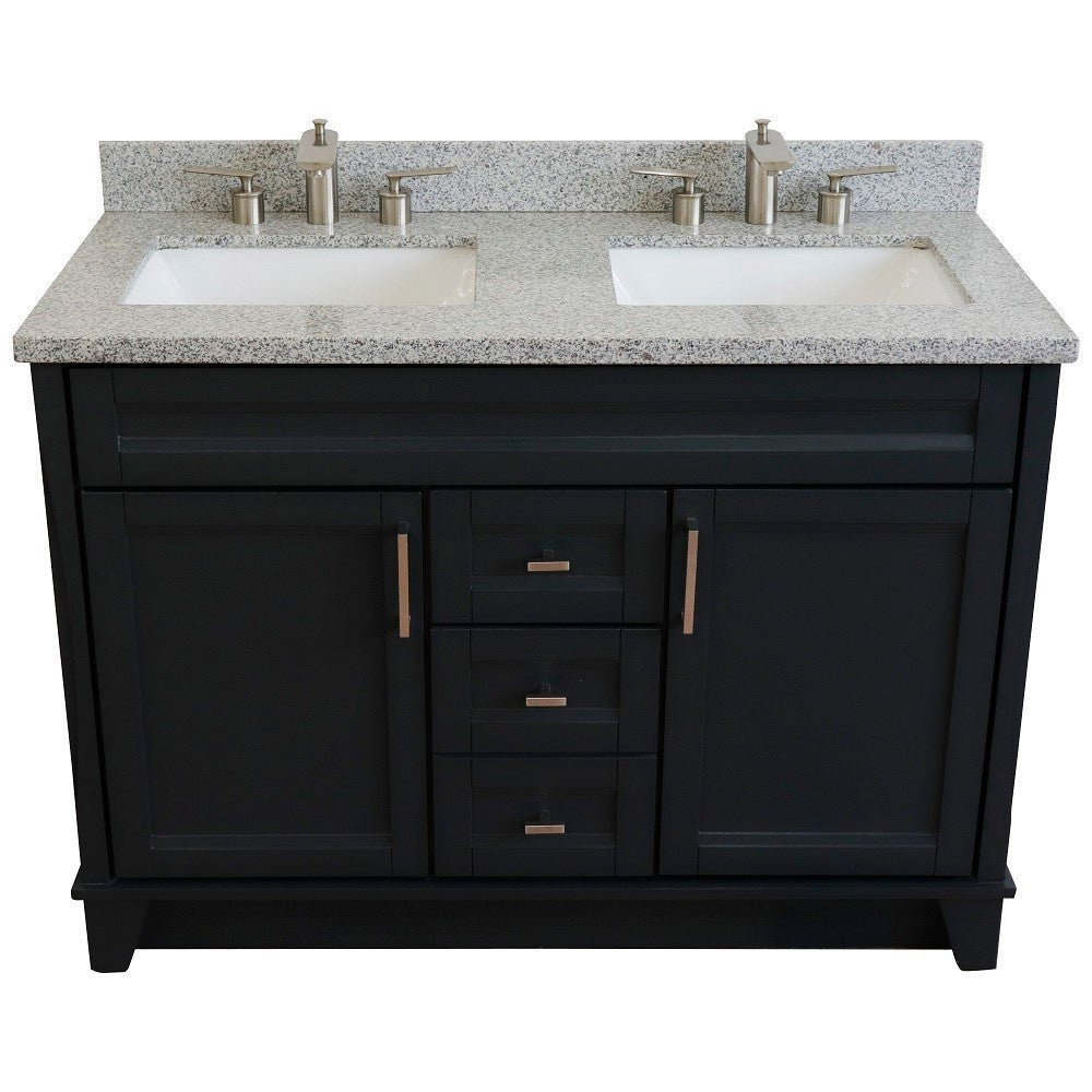 49" Double sink vanity in Dark Gray finish with Gray granite and rectangle sink
