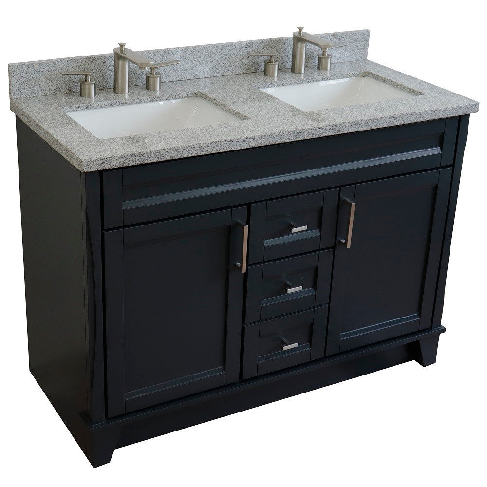 49" Double sink vanity in Dark Gray finish with Gray granite and rectangle sink