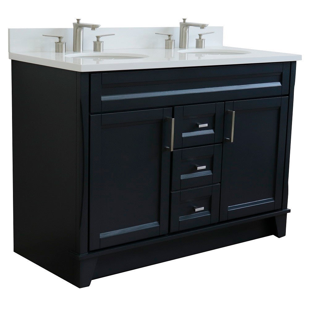 49" Double sink vanity in Dark Gray finish with White engineered stone and oval sink