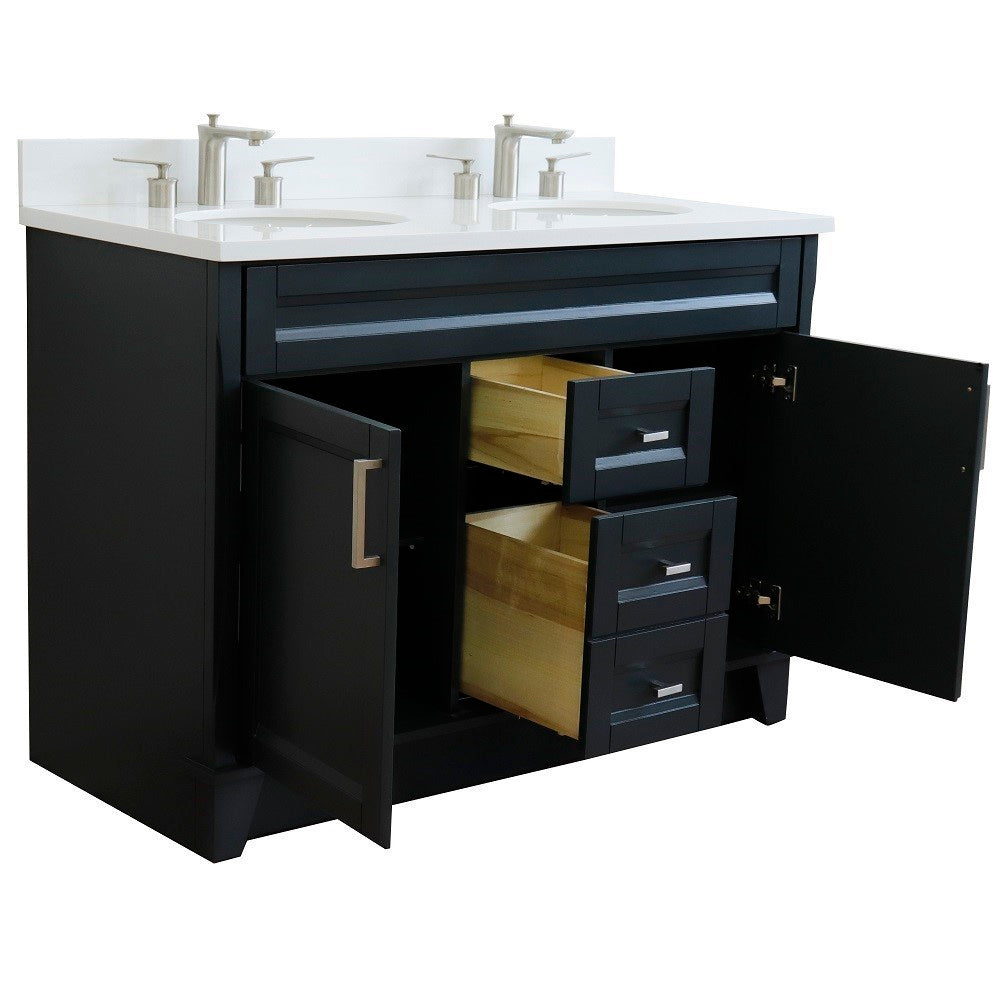 49" Double sink vanity in Dark Gray finish with White engineered stone and oval sink
