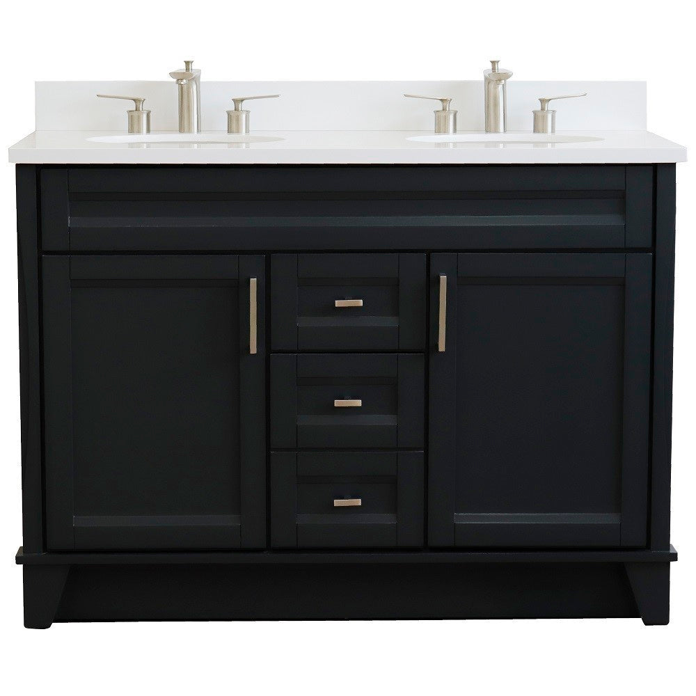 49" Double sink vanity in Dark Gray finish with White engineered stone and oval sink