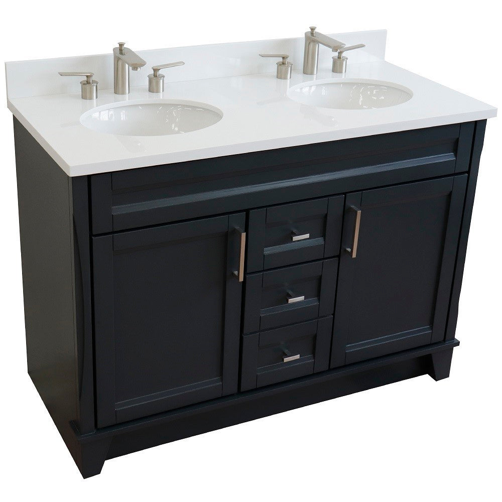 49" Double sink vanity in Dark Gray finish with White engineered stone and oval sink