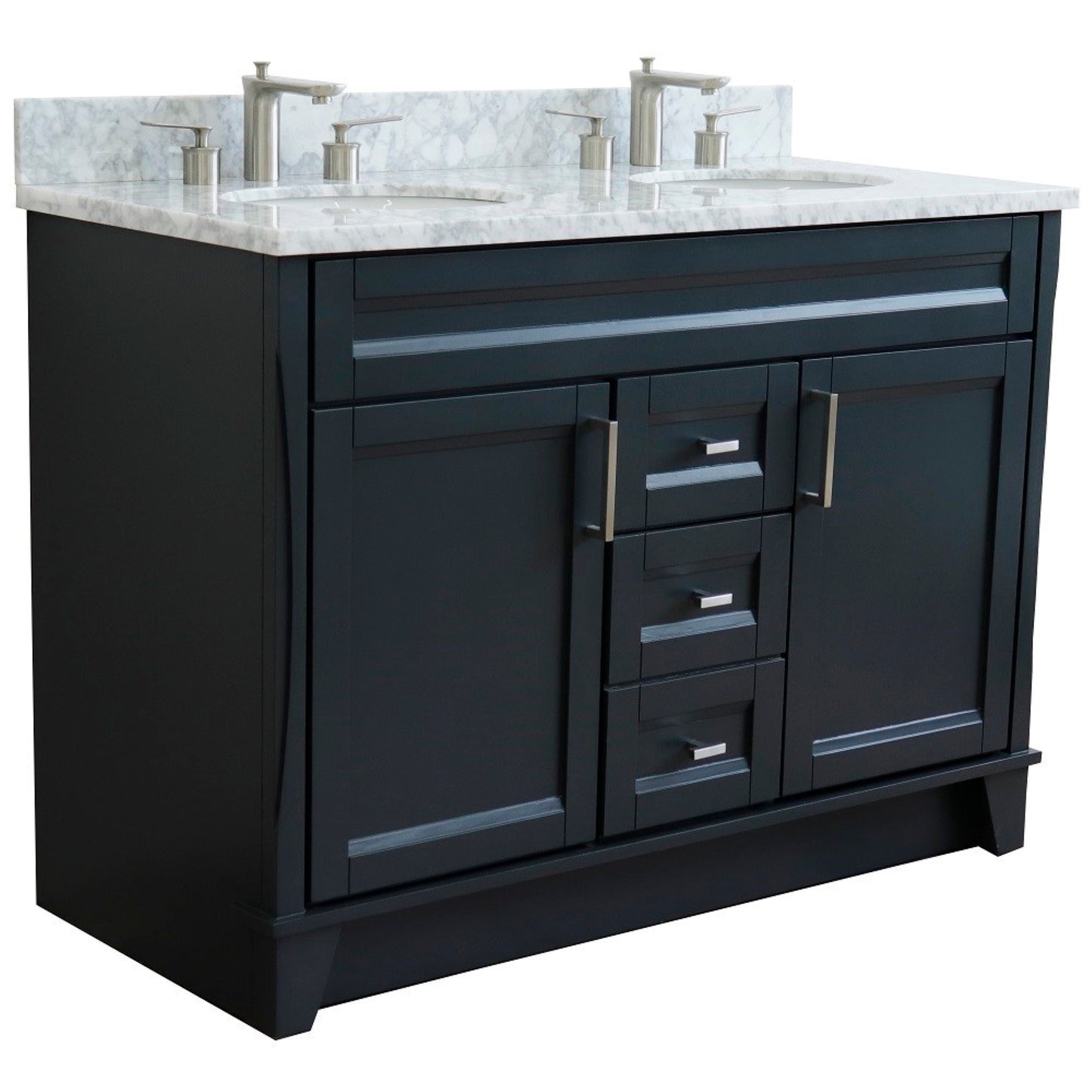 49" Double sink vanity in Dark Gray finish with White Carrara marble and oval sink
