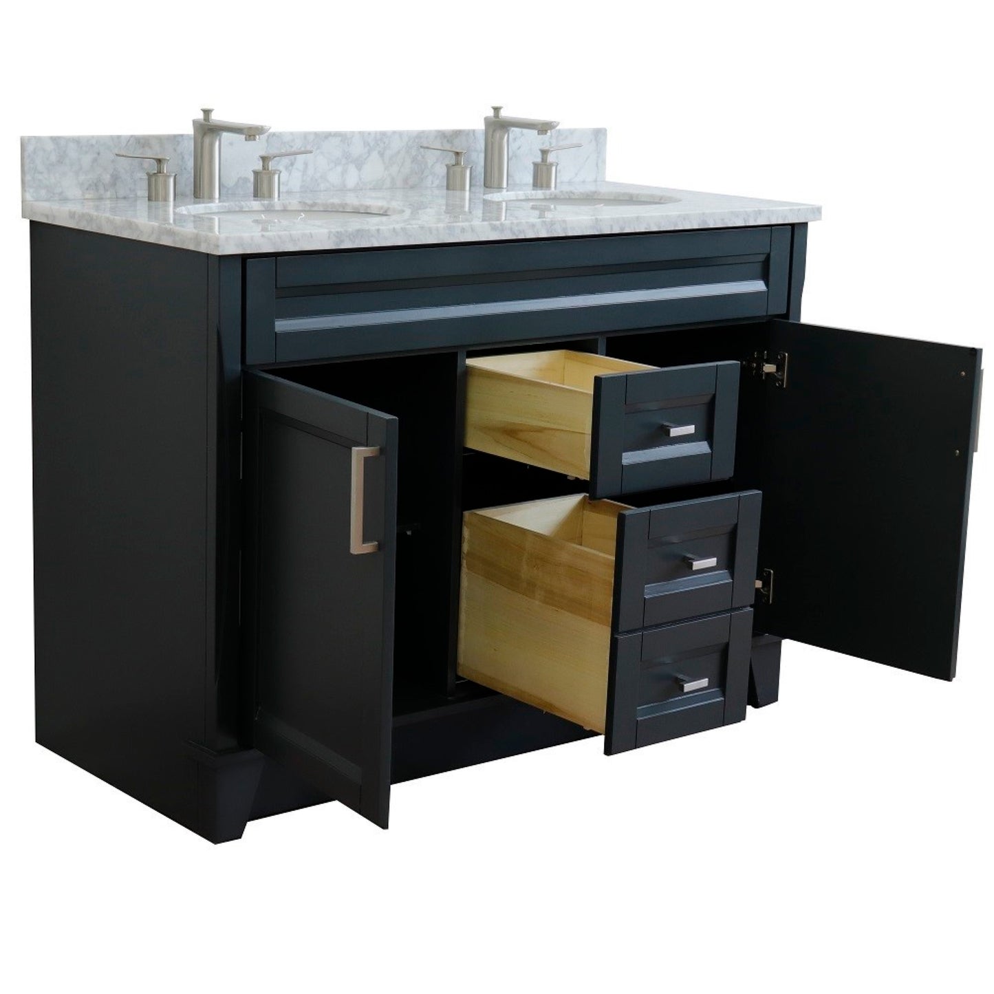 49" Double sink vanity in Dark Gray finish with White Carrara marble and oval sink