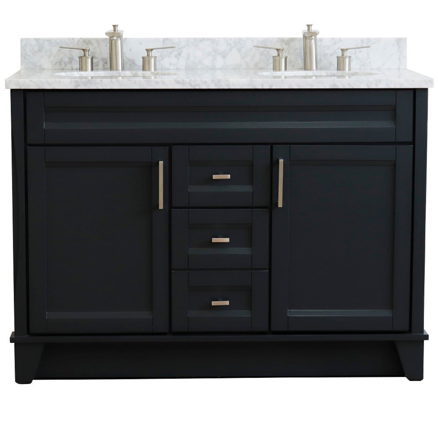 49" Double sink vanity in Dark Gray finish with White Carrara marble and oval sink