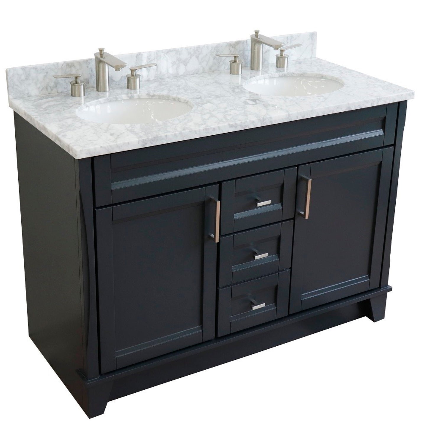 49" Double sink vanity in Dark Gray finish with White Carrara marble and oval sink