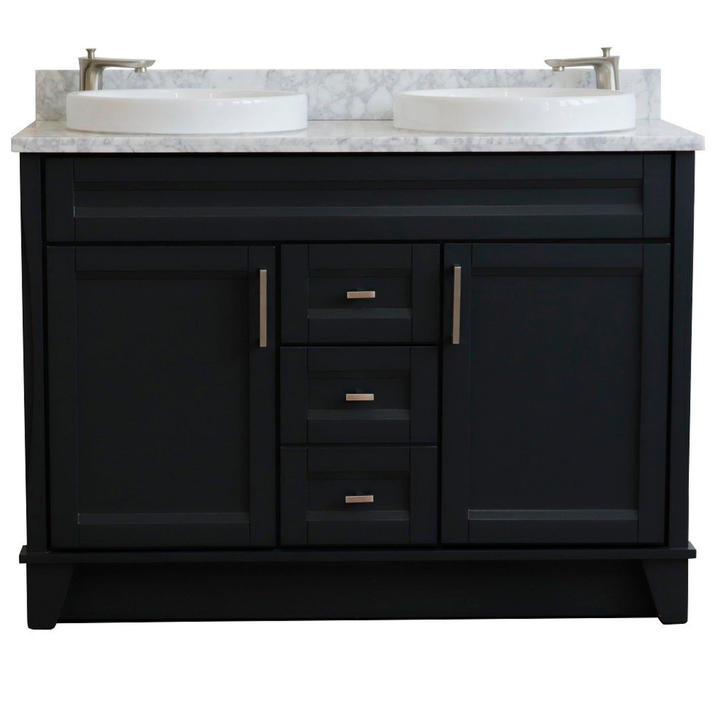 49" Double sink vanity in Dark Gray finish with White Carrara marble and round sink
