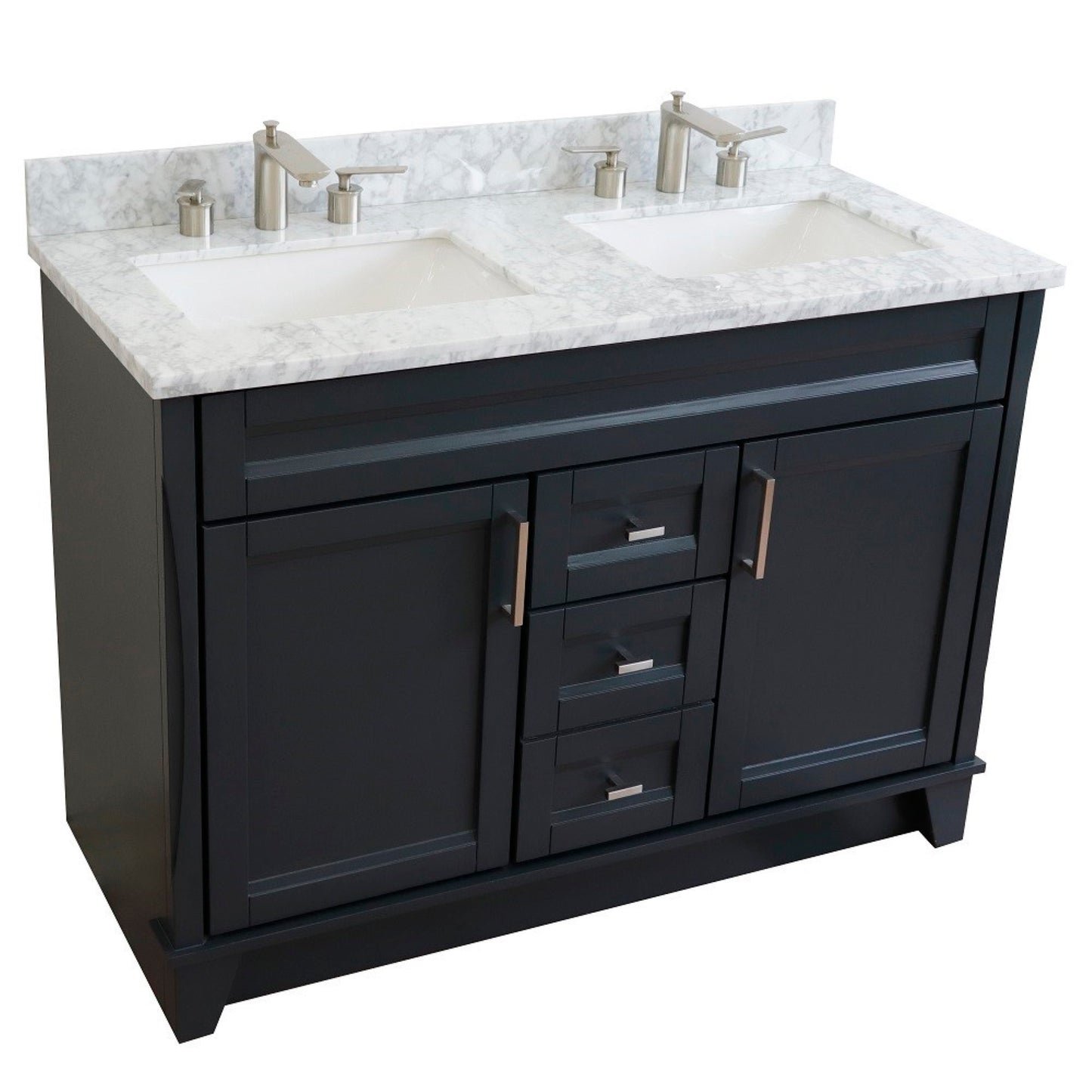 49" Double sink vanity in Dark Gray finish with White Carrara marble and rectangle sink