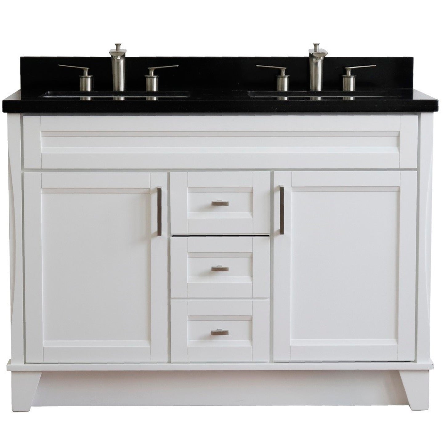 49" Double sink vanity in White finish with Black galaxy granite and rectangle sink