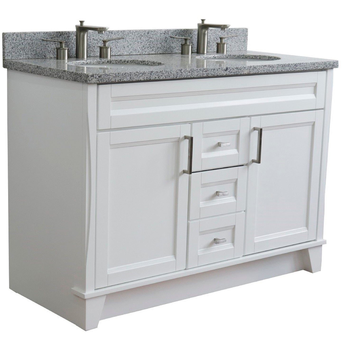 49" Double sink vanity in White finish with Gray granite and oval sink
