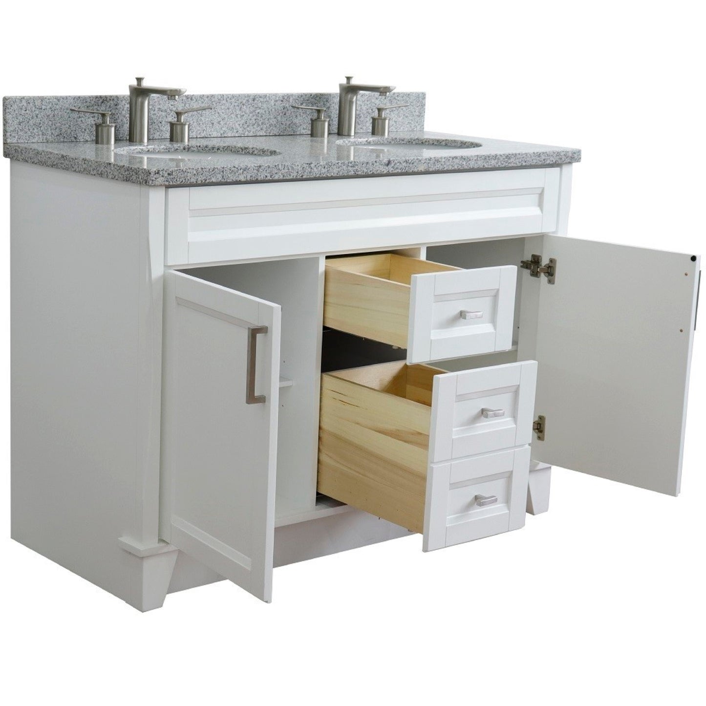 49" Double sink vanity in White finish with Gray granite and oval sink