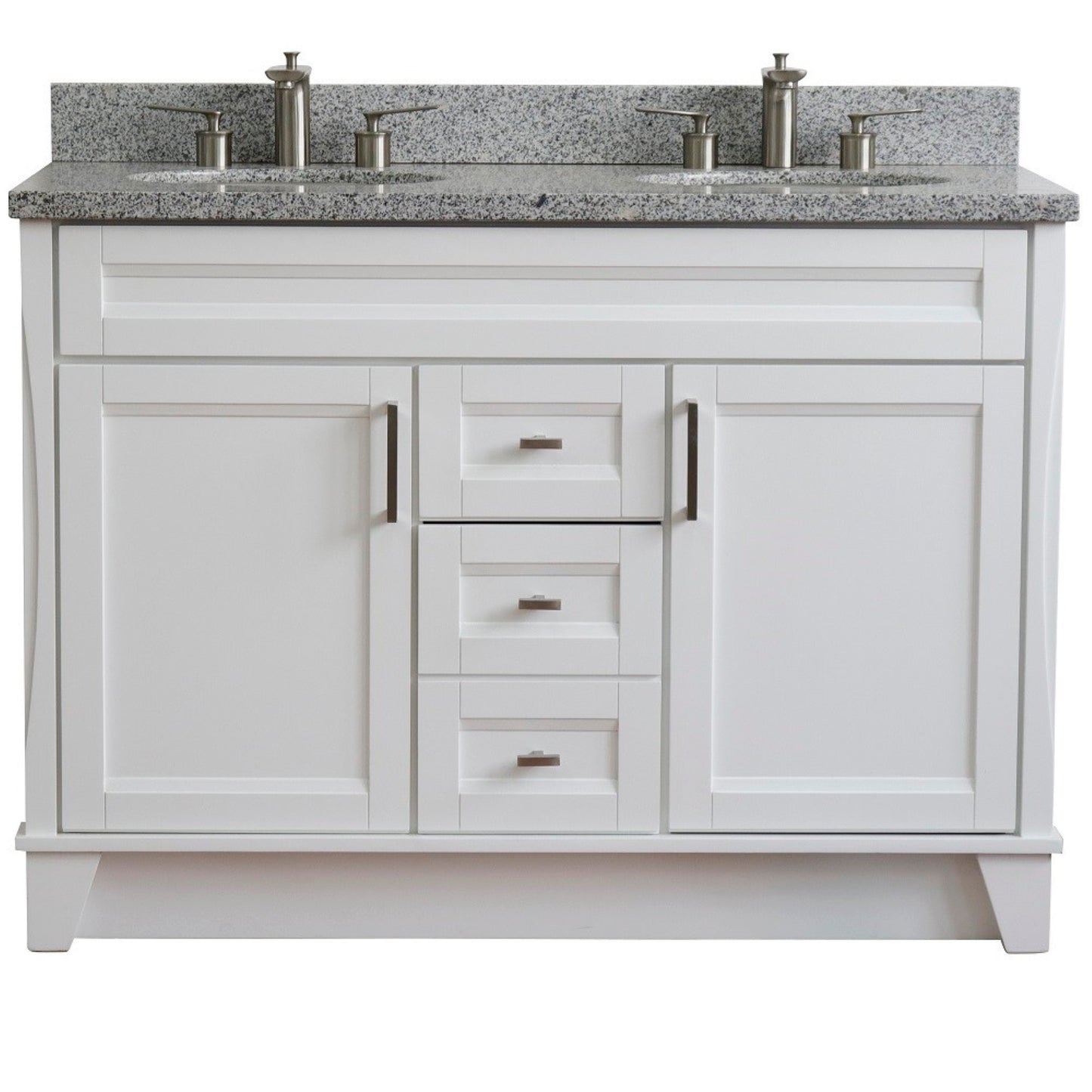 49" Double sink vanity in White finish with Gray granite and oval sink