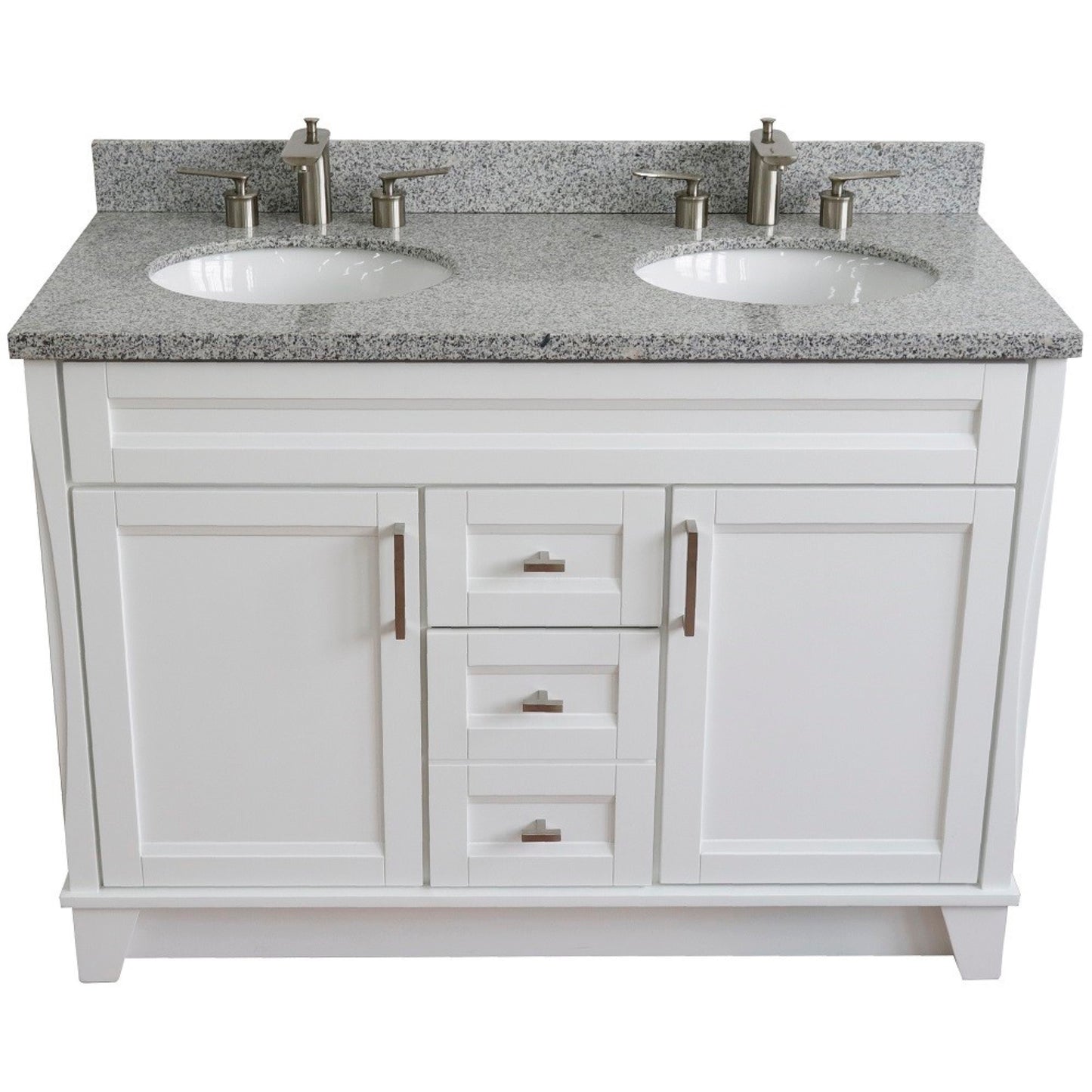 49" Double sink vanity in White finish with Gray granite and oval sink