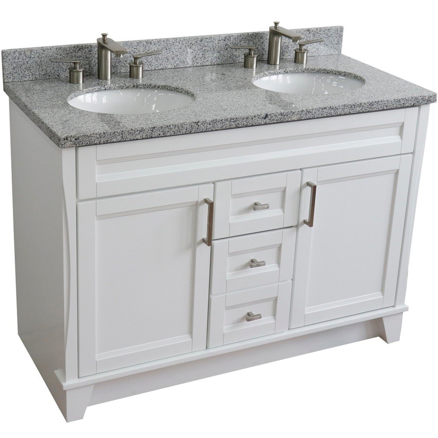 49" Double sink vanity in White finish with Gray granite and oval sink