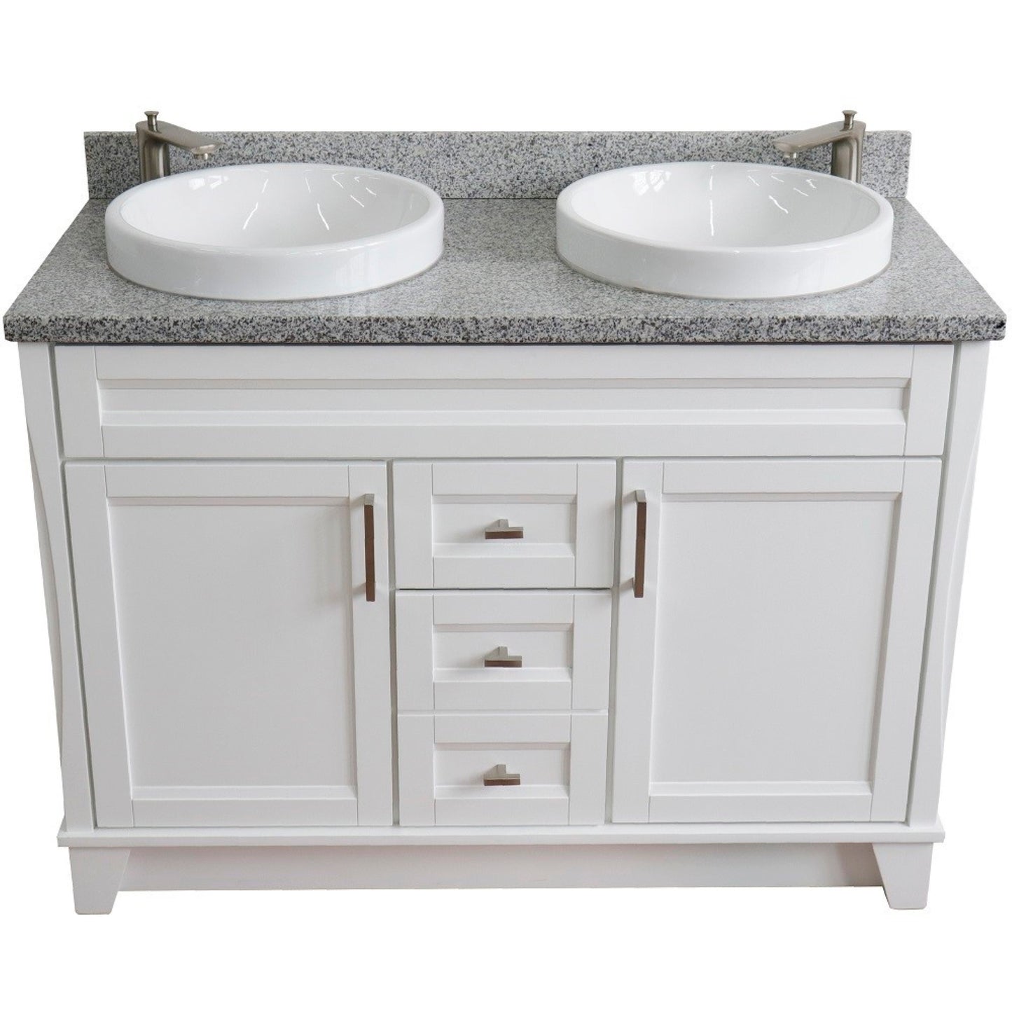 49" Double sink vanity in White finish with Gray granite and round sink