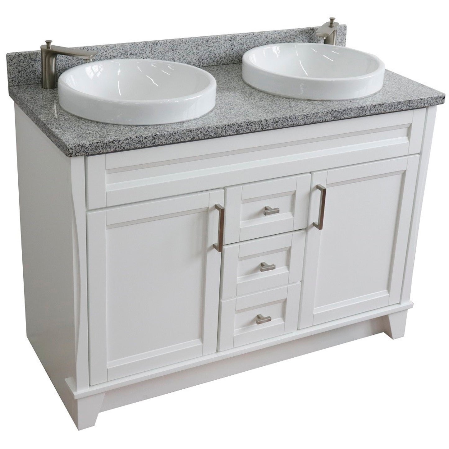 49" Double sink vanity in White finish with Gray granite and round sink