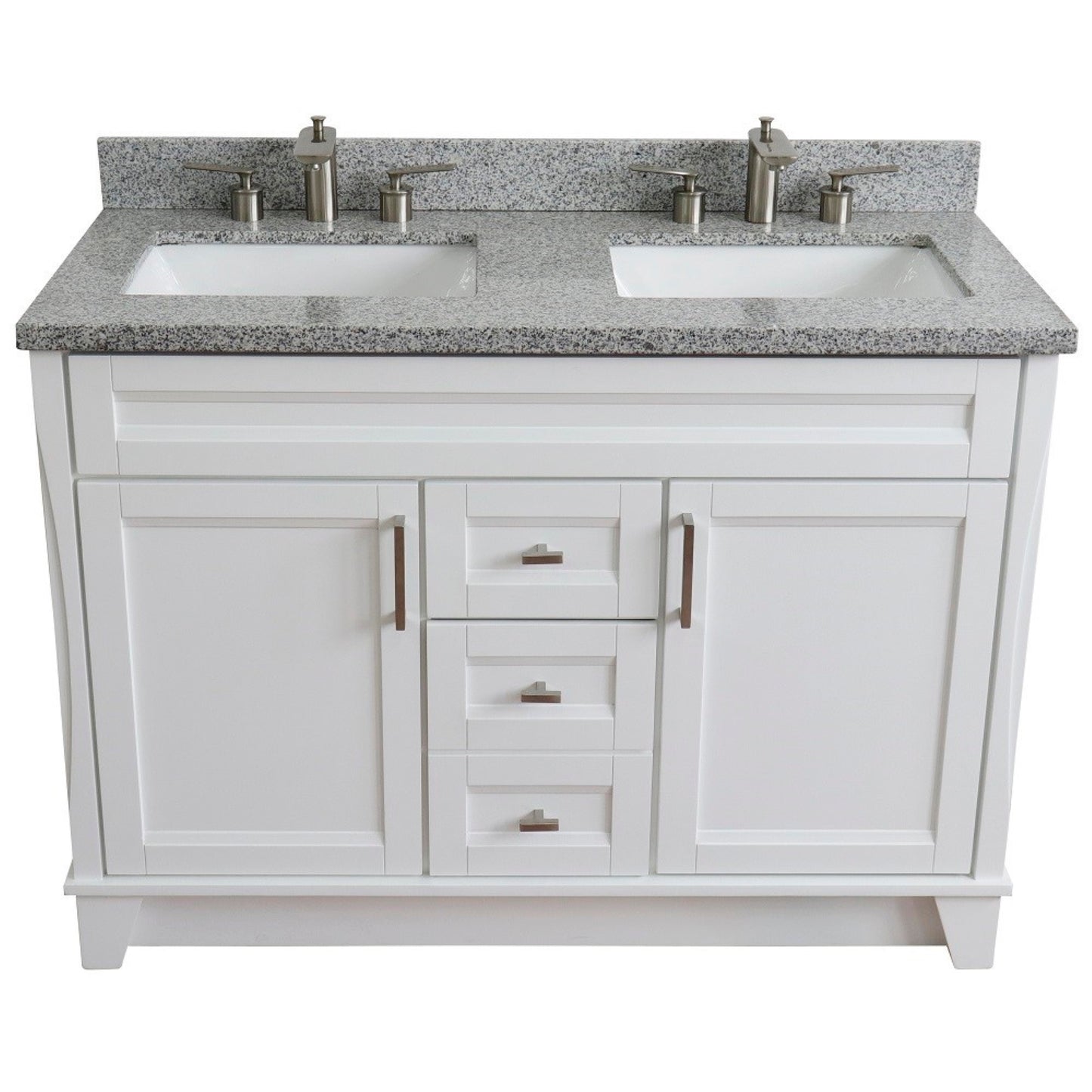 49" Double sink vanity in White finish with Gray granite and rectangle sink