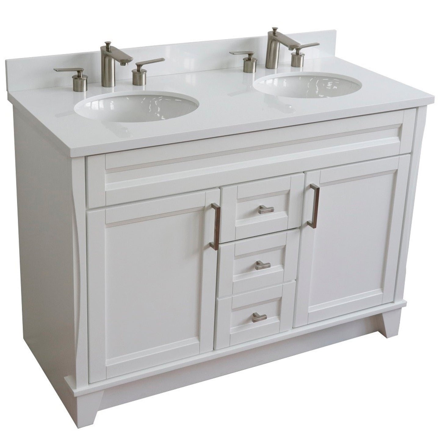 49" Double sink vanity in White finish with White engineered stone and oval sink