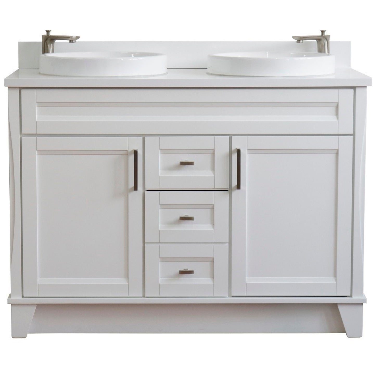 49" Double sink vanity in White finish with White engineered stone and round sink