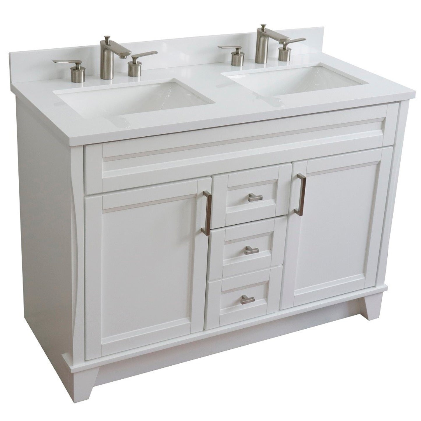 49" Double sink vanity in White finish with White engineered stone and rectangle sink